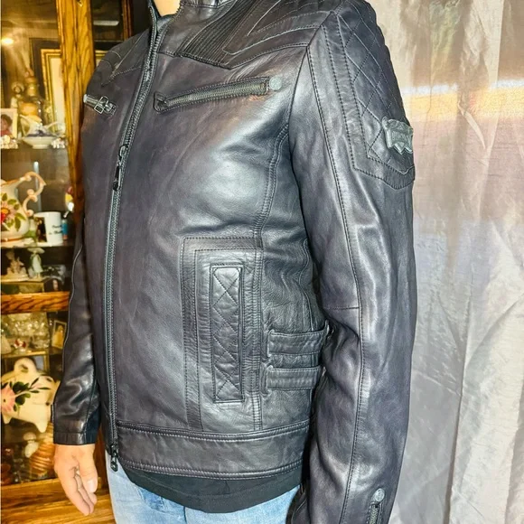 Affliction leather jacket LIMITED EDITION BLACK SZ S - Picture 4 of 11